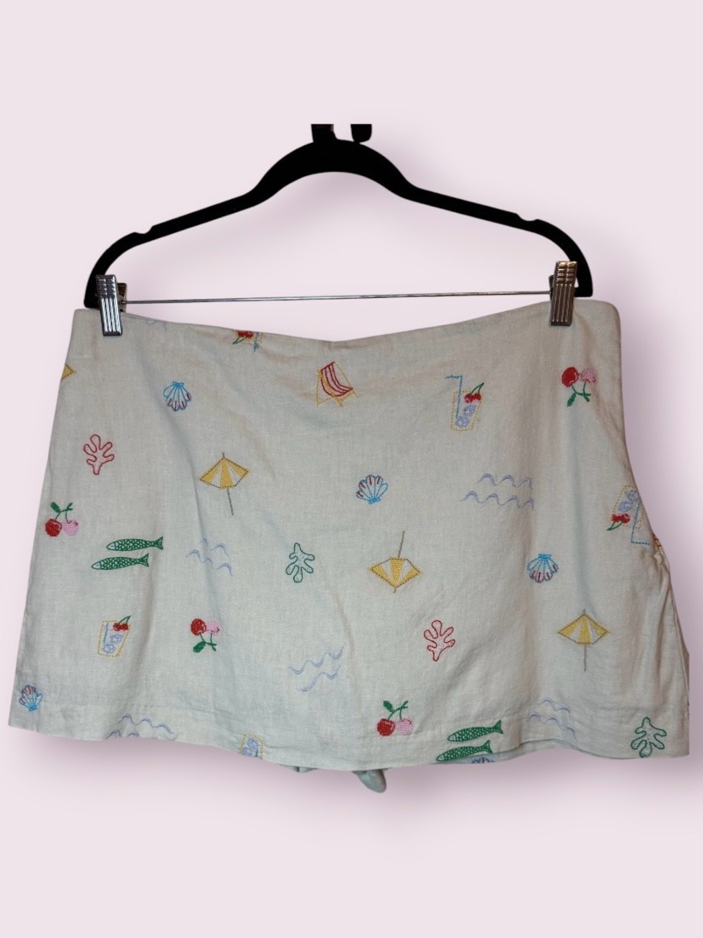 Gap Linen Blend Mini Skort Beach Embroidered Off White Size Large